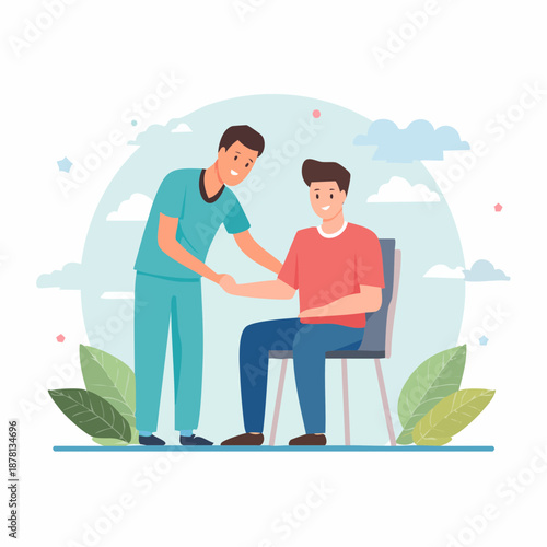 Healthcare Worker Flat Vector Illustration Providing Compassionate Patient Care in Modern Hospital