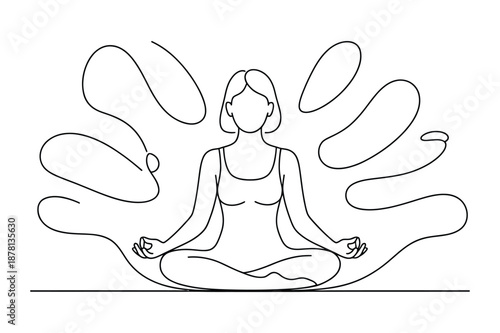 Woman meditating in lotus pose with abstract energy