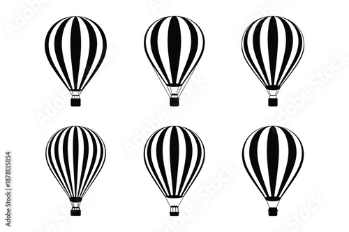 Hot air balloon silhouettes set for flight and travel