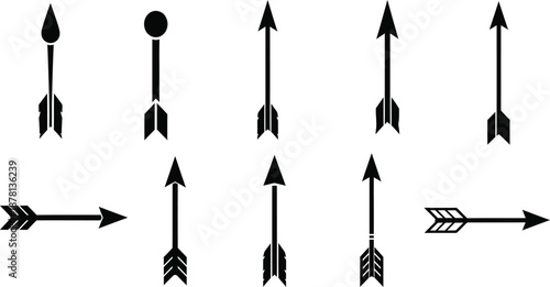 A collection of various arrow silhouettes in different orientations and styles showcasing their unique features and designs in silhouette