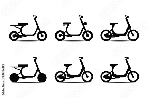 Electric scooter silhouettes set for urban mobility