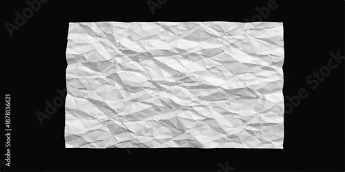 A blank crumpled paper sheet with a rough wrinkled texture and torn edges lies empty on a dark grunge background, featuring an aged vintage pattern like an old document or notebook page