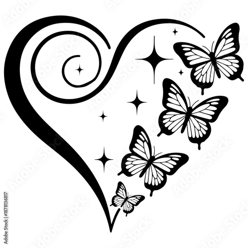 Heart with butterflies drawing