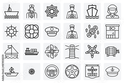 Sailing And Ship Command Elements – Captain'S Hat, Ship'S Wheel, And Propeller For Maritime And Nautical Themed Designs