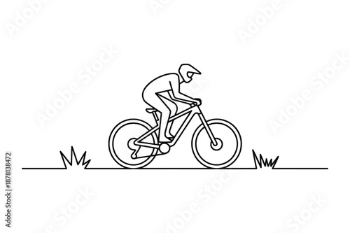 Mountain Biker Riding on Trail Minimalist Line Art Illustration