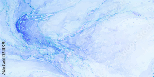 A serene blue watercolor background captures the essence of a fluffy white cloudscape and frozen winter ice, blending soft nature textures with a light, airy summer atmosphere