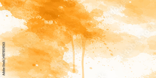 Abstract grunge background design featuring yellow paint splashes and autumn orange textures blended with sunny sky clouds and artistic blue light