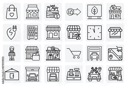 Retail Storefronts And Shopping Categories – A Variety Of Shops Including Grocery, Electronics, And Flower Stores