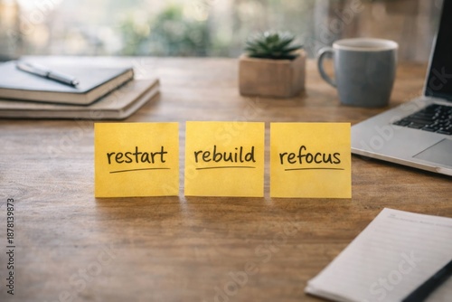 Sticky Notes with Restart Rebuild Refocus Concept