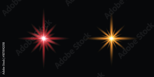 Set of sparkling stars on black background.  lights effect  Vector design