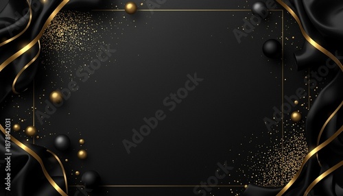 A luxurious black background with gold accents and decorative elements