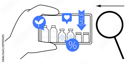 Online shopping concept. Online shopping shows product selection, purchasing features, and search for deals. Online shopping transforming how people shop for groceries and retail. For e-commerce