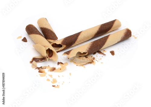 Wafer rolls with chocolate isolated on white background