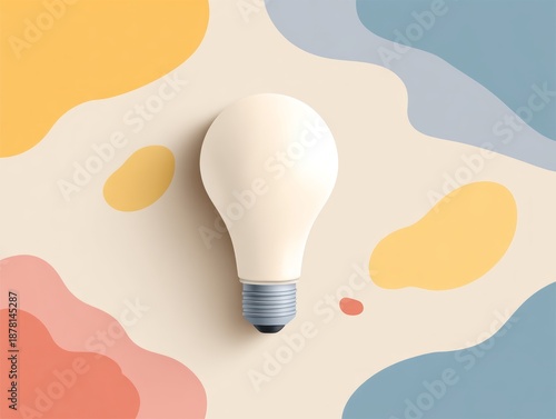 Creative Light Bulb Idea Concept with Abstract Pastel Shapes on Modern Minimal Background