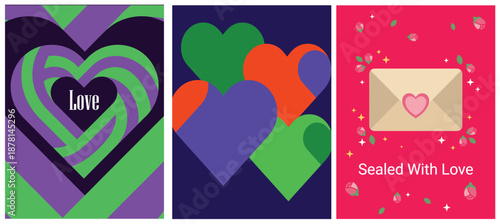 Valentine's Day Heart Designs Love Envelopes and Floral Elements for Romance Greeting Cards