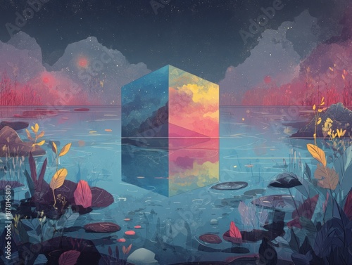 Mysterious Surreal Monolith in Dreamlike Fantasy Landscape