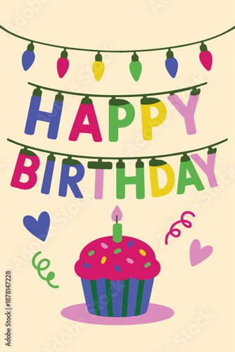 Happy Birthday Card Celebration Colourful Greeting Design Festive Fun Celebrate Day Birth Vector Print Design 