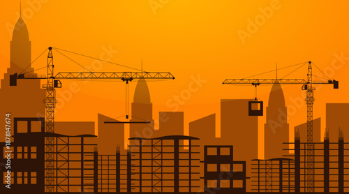 Bright yellow colorful image of buildings under construction