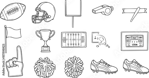 Doodle icons of american football elements for sports enthusiasts and events
