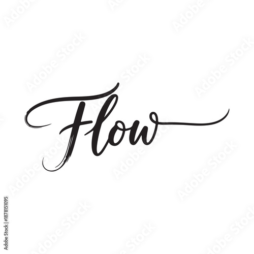 Black cursive text flow on white background word