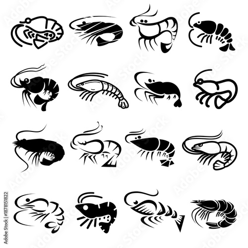 Shrimp set. Collection icon shrimp. Vector