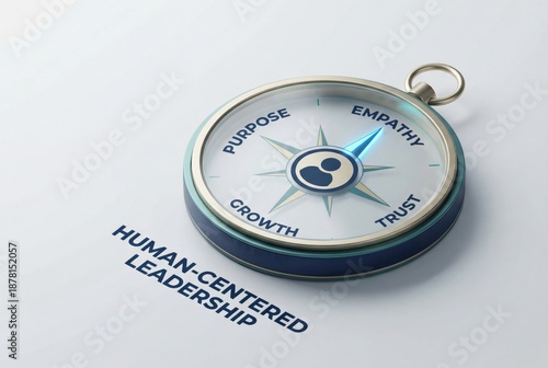 Navigating Human Centered Leadership with Empowering Values of Empathy, Trust, Growth, and Purpose Fostered in a Bold Compass Design captured with clarity