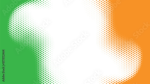 Abstract tricolor halftone background featuring green and orange dots wave on white for patriotic concept Vector Illustration