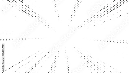Abstract black and white halftone square burst with radial dotted lines creating dynamic motion on clean white background Vector Illustration for modern graphic design