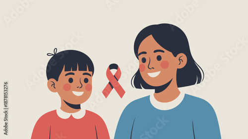 Mother and daughter with awareness ribbon Vector
