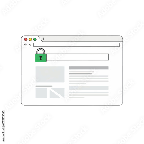 Secure Website Vector Illustration – Browser with Lock Symbol