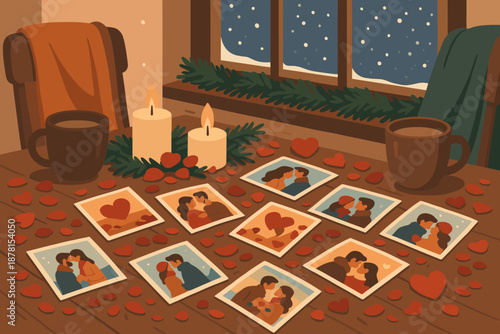 Blankets outside vector cozy table winter mugs decorations memories frosty rose printed