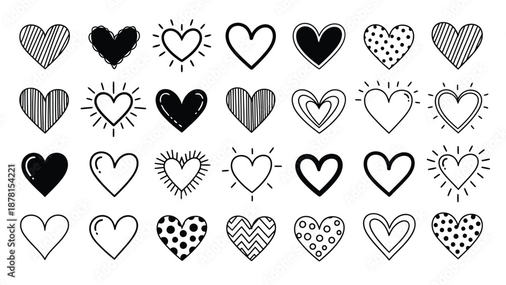 Fototapeta premium Vector illustration of a set of abstract heart shaped flags and red symbols for a romantic Valentine day pattern design