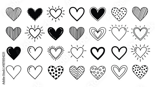Vector illustration of a set of abstract heart shaped flags and red symbols for a romantic Valentine day pattern design