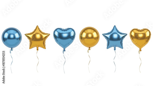 Colorful helium balloons and confetti fly with ribbons in this happy birthday celebration illustration featuring vibrant rubber toys for a festive party decoration isolated on a white background