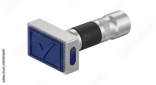 Modern Voting Checkmark Stamp Tool Isolated on Transparent Background, Clean Industrial Design