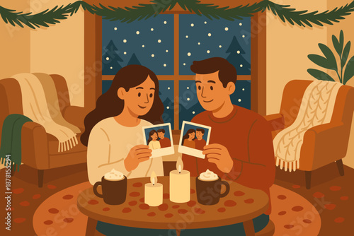 Chairs nearby illustration draped interior vector glowing winter table falling cozy romance