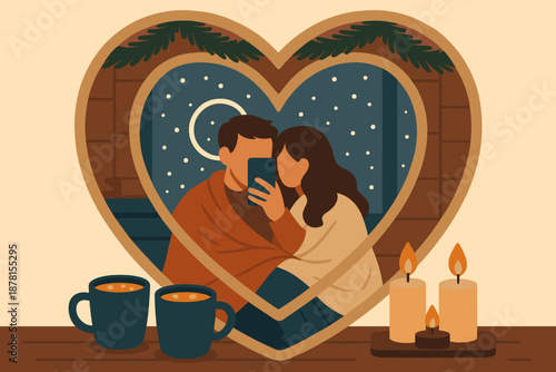 Them illustration window softly reflection photo nearby romantic taking heart cozy vector