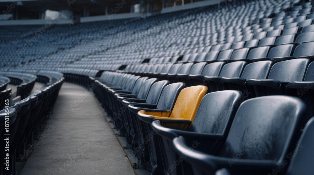Fototapeta premium Empty stadium with rows of empty seats. the seats are arranged in a neat and orderly manner, with the rows facing towards the left side of the image.