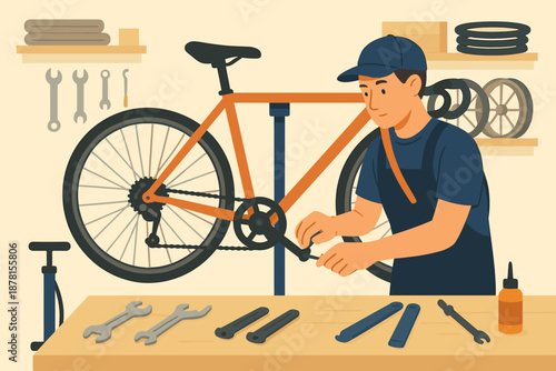 Including vector illustration station pump chain levers repair indoor nearby area bicycle