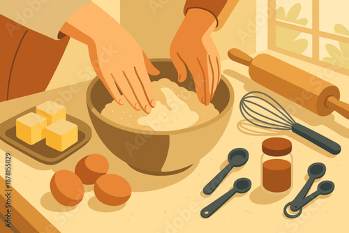 Illustration vector hands baking spoons illustrated jar sunlight measuring bowl essentials side