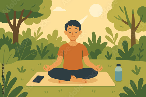 Peaceful digital disconnect quiet from detox illustration nearby yoga meditation garden vector