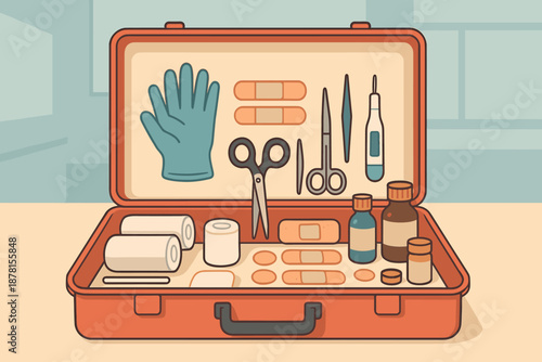 Gauze scissors illustration indoor items kit tweezers first aid comprehensive small vector