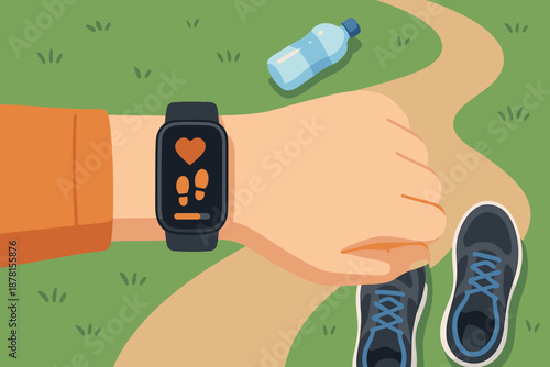 Count smart running fitness nearby wearing step journey vector bottle illustration visible
