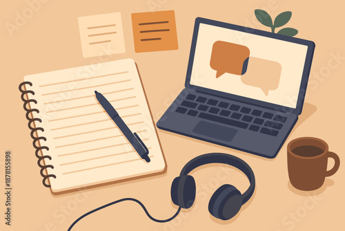 Pen cup small study coffee language plant lying sticky essentials vocabulary illustration