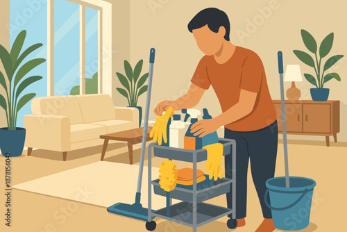 Background living organized wide tidy room environment vector illustration potted plants