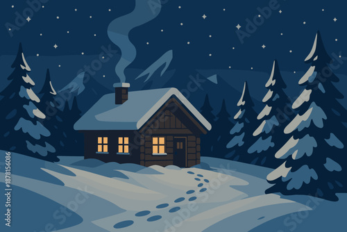 Starry illustration leading mountain sky mountains vector rising pine retreat footprints cozy