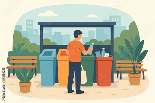 Bins illustration glass bright recycling paper action plastic organized simple hub vector