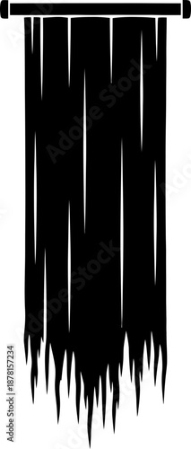 Creepy black banner with tattered and ripped bottom on a pole. Halloween decor for spooky night party. Vector illustration
