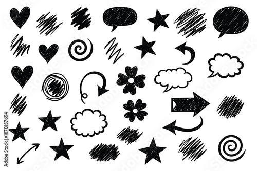 a collection of black and white hand drawn icons and symbols high quality professional detailed
