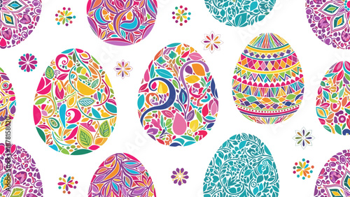 Colorful easter eggs with floral patterns for holiday designs